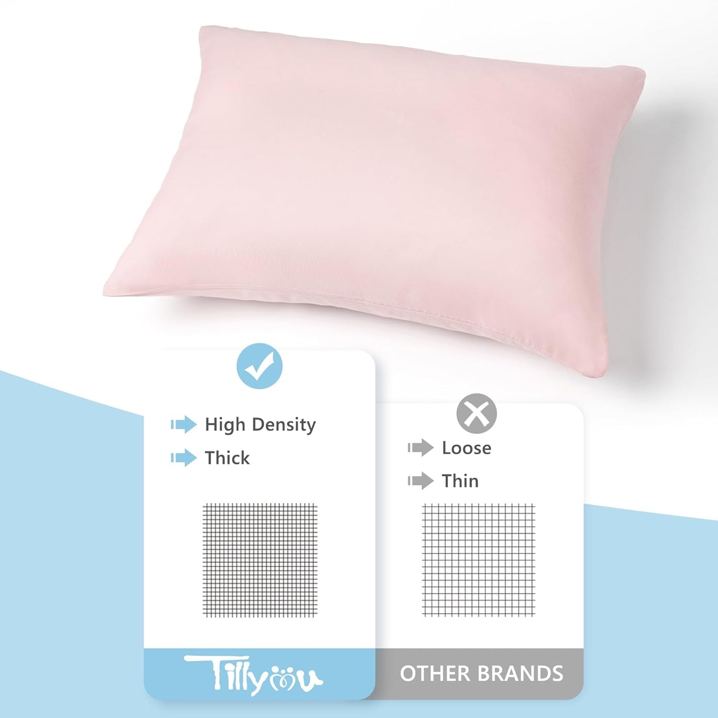 TILLYOU Toddler Pillowcase 2 Pack with Envelope Closure,13" x 18" Silky Soft Microfiber Travel Kids Pillowcase for Boys and Girls,Light Purple & Light Pink