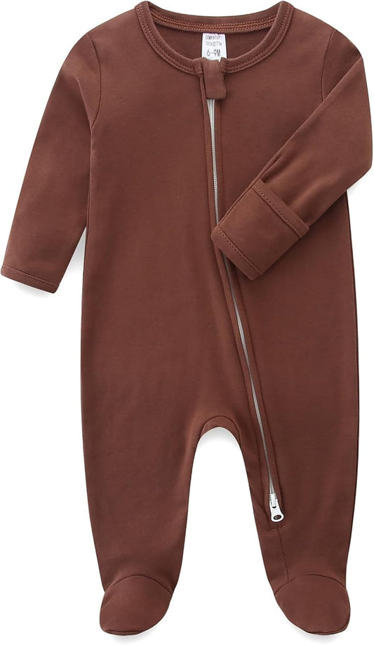 Baby Romper 100% Organic Cotton Pajamas One Piece Long Sleeve Zipper Footie Onesie for 0~12M Baby