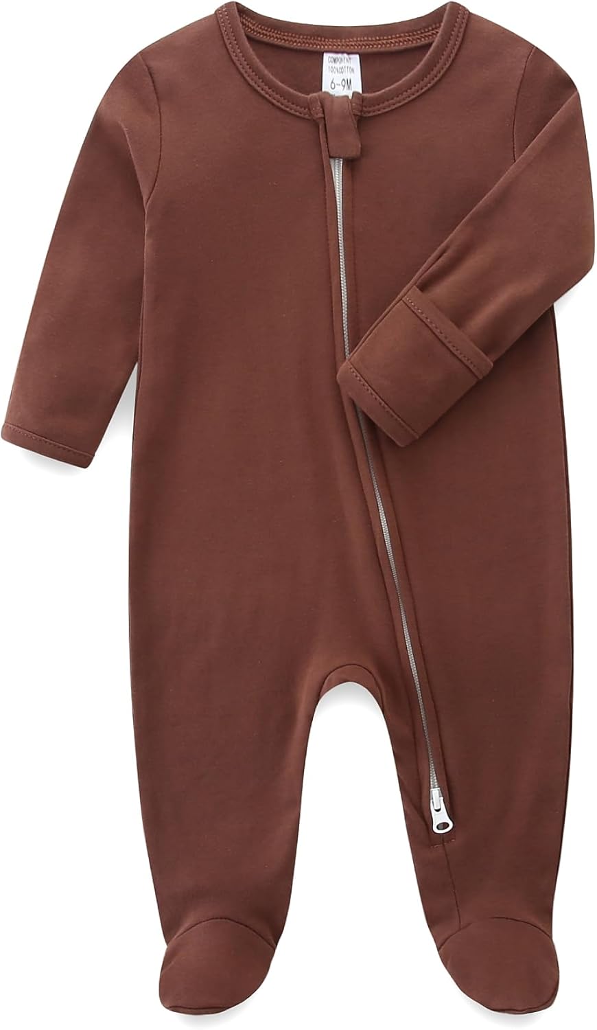 Baby Romper 100% Organic Cotton Pajamas One Piece Long Sleeve Zipper Footie Onesie for 0~12M Baby