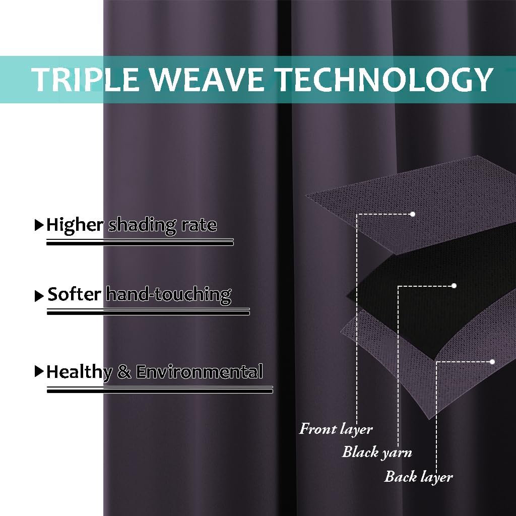 NICETOWN Extra Long Truly Blackout Drapes for Hall and Villa, 46" Width Each Panel, 45" Length, Greyish Purple, 2 Pieces, 100% Blackout Window Curtain Panels with Black Lined for Night Shift Worker