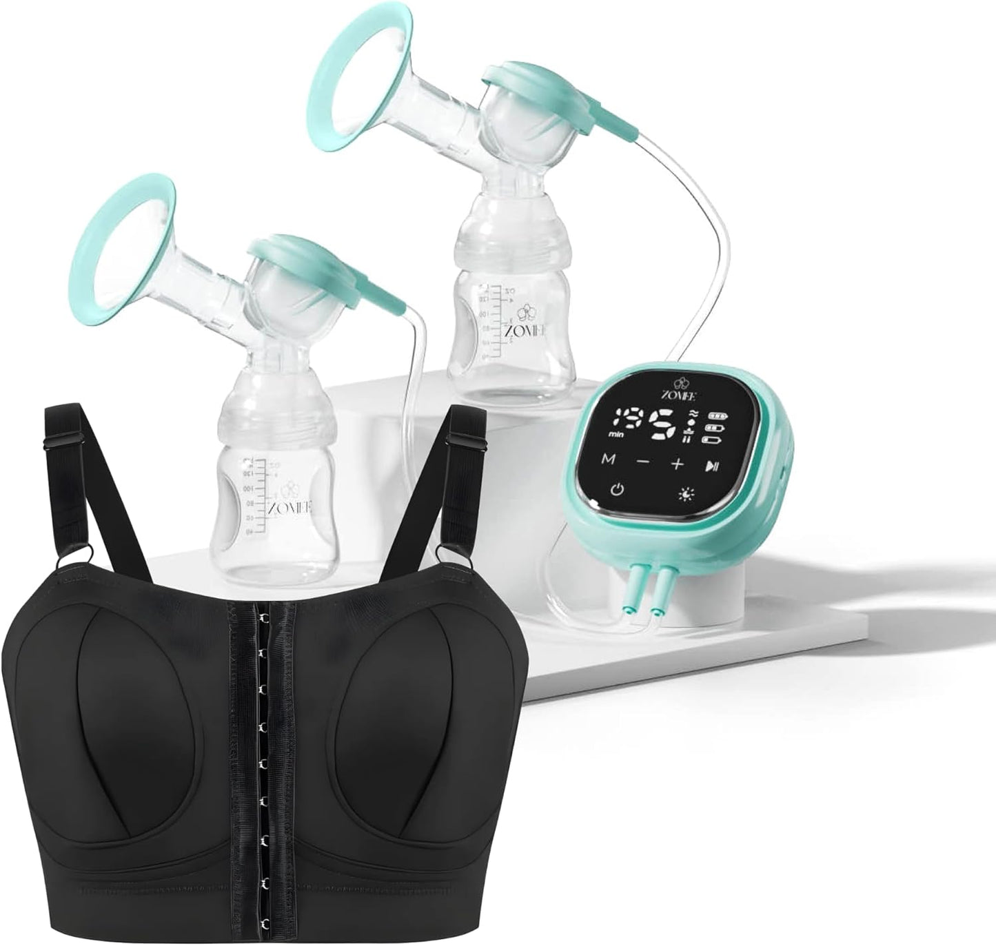 Zomee Z2 Double Electric Breast Pump - Shabbat Mode Edition - Portable, Hands Free Pumping Hospital Grade Wearable Breast Pump Including; Black Bamboo Pumping Bra (XL)