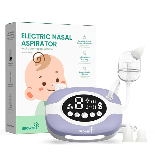 GROWNSY Electric Nose Suction for Baby, Hospital-Grade Nasal Aspirator with Night Light,Soothing Lullabies, Baby Nose Sucker with 9 Adjustable Suction Levels, Purple