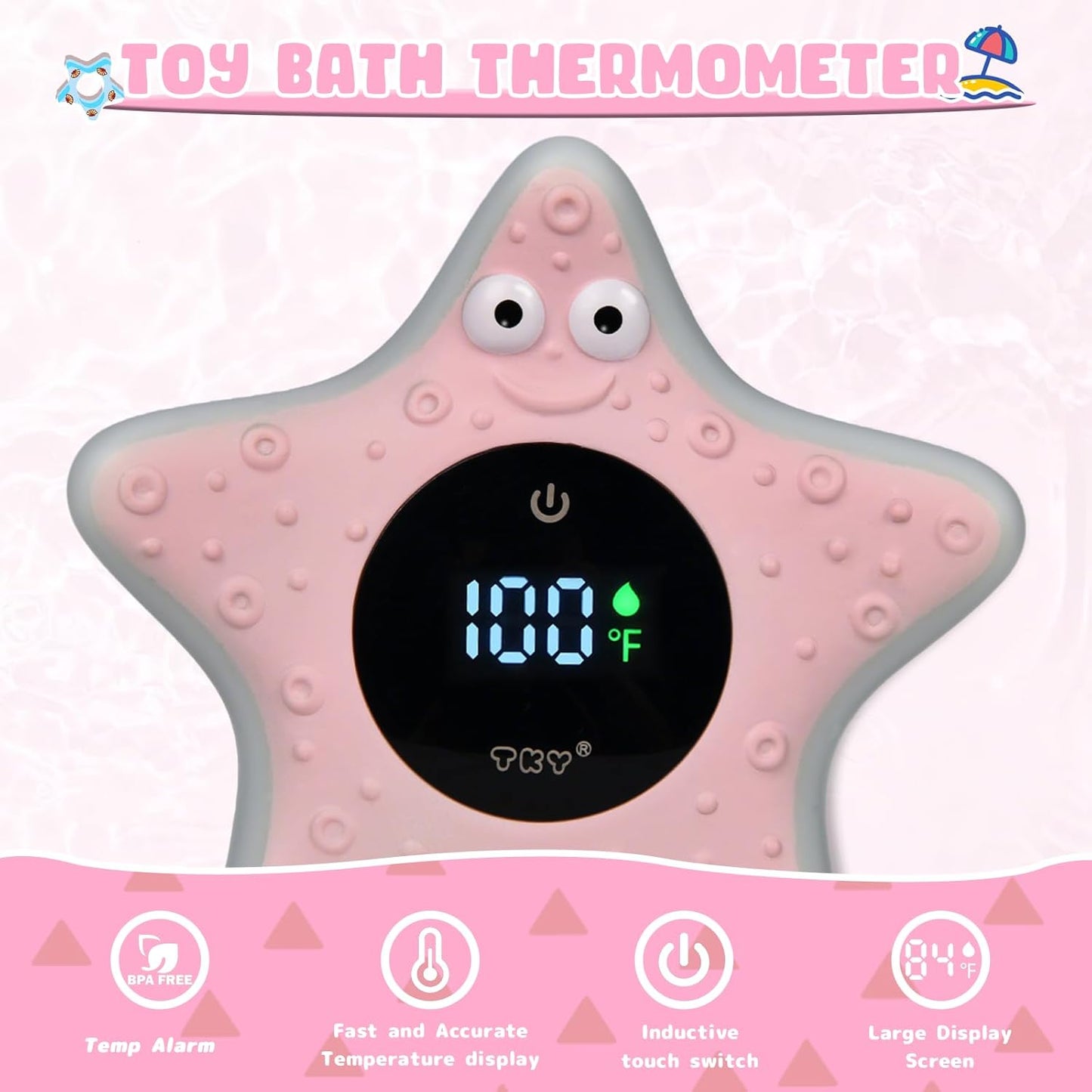 TKY Baby Bath Thermometer with Floating Toys - Digital Water & Room Temperature Monitor, Rechargeable Thermometer with Alerts for Newborn Bath Essentials, Infant Safety