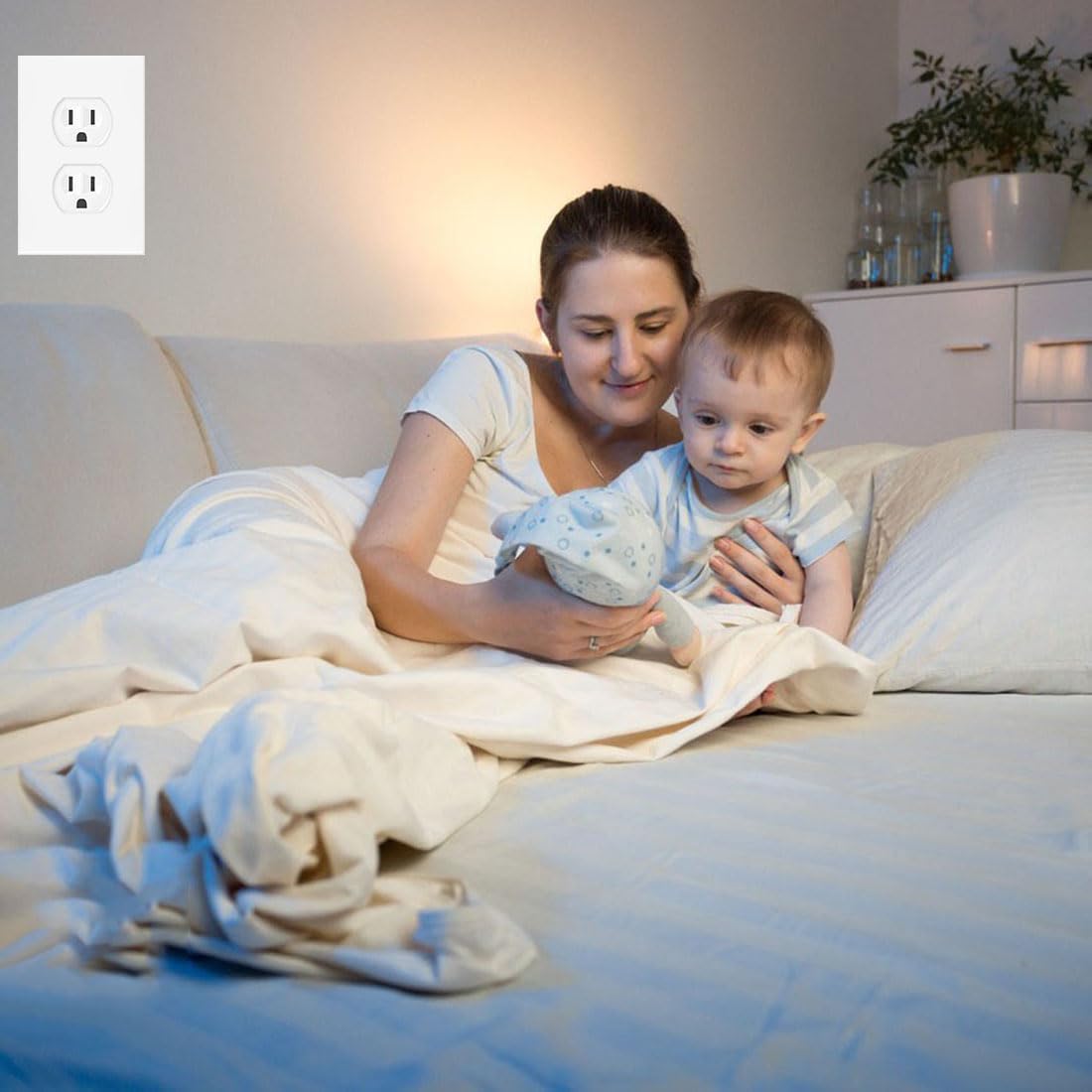 1-Gang Screwless Duplex Wall Plate Cover Single Switch Outlet Electrical Faceplate for Light Switch, Smart Switch, Receptacle, Dimmers, USB Outlet, GFCI, Child Safe Cover Plate, White (10-Pack)