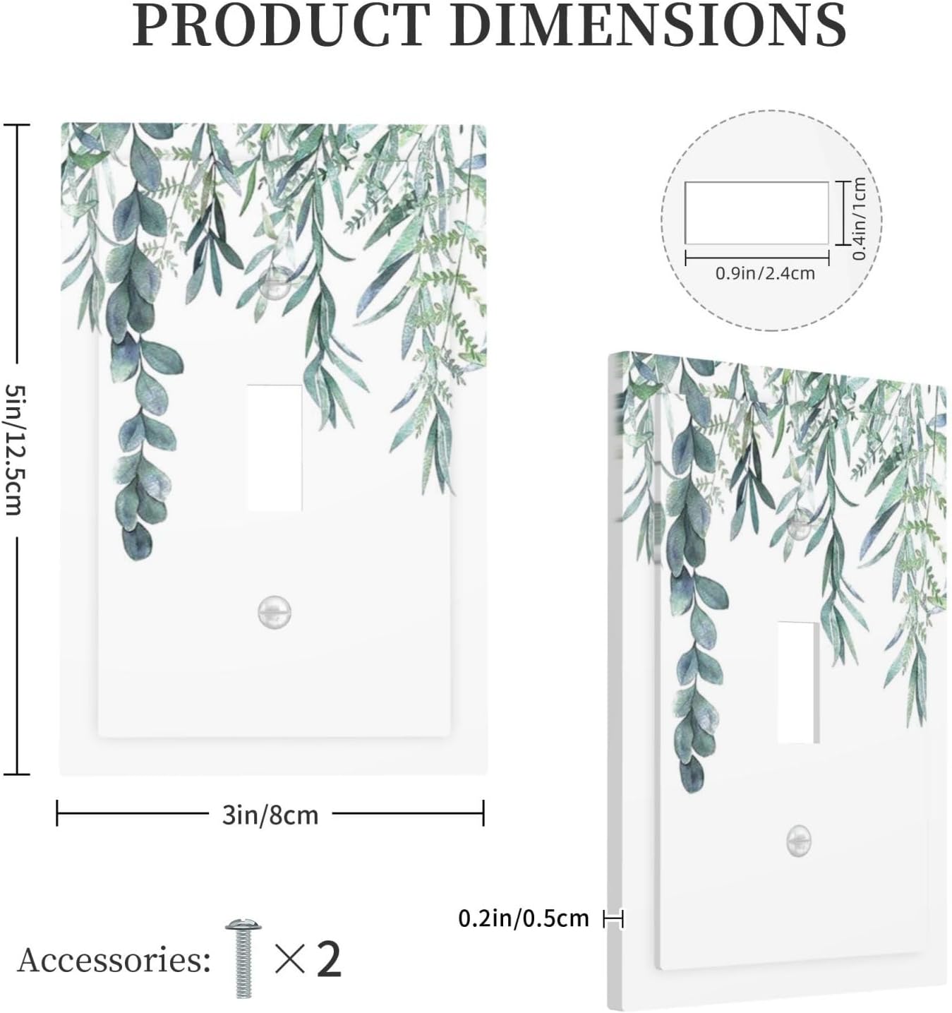 Eucalyptus Leaves Greenery Vine Flowers Simplicity Decorative Light Switch Cover 1 Gang Single Toggle Device Electrical Faceplate Switchplates Decorator Outlet Wall Plate for Bed Room Living Room