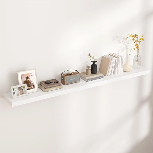 Floating Shelves for Wall, Large Wall Mounted Shelves with Invisible Brackets, Long Wood Floating Shelf for Living Room, Bedroom, Kitchen, (White, 72" W x 9" D x 1.5" H)