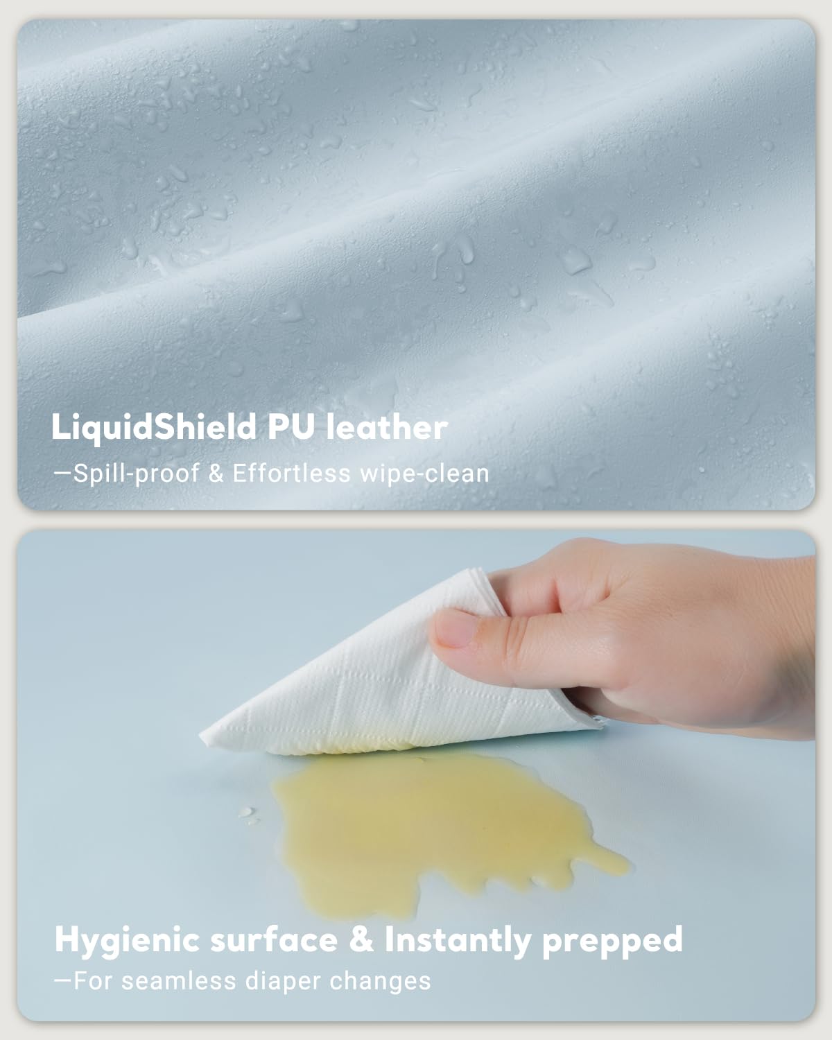 Vegan Leather Waterproof Baby Changing Pad - Wipeable, Extra Thick & Portable & Non-Slip Diaper Mat for Dresser, Crib, Travel | Soft & Safe (Blue)