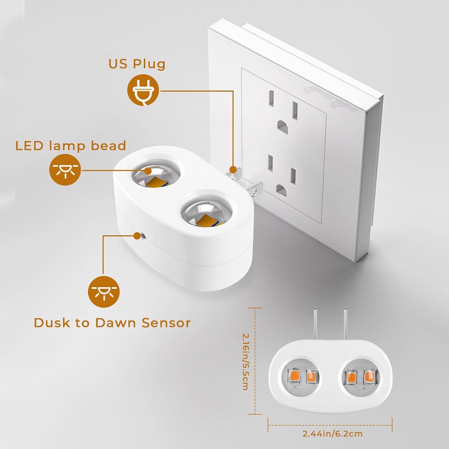 Night Light Plug into Wall, 4 Pack LED Night Lights,Rotatable Plug Night Lights,Dusk to Dawn Light Sensor,Nightlights for Hallway Bedroom Stairway,2700K(Non-Dimmable)