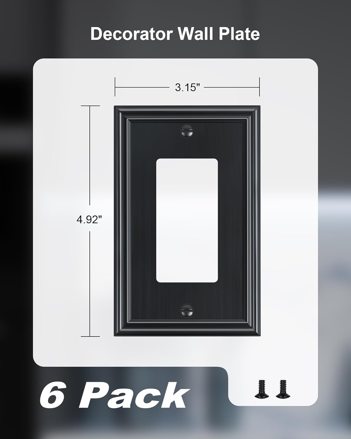 6-Pack Decorator Outlet Cover Plate, Black Decorative Switch Plates and Outlet Covers, Durable Zinc Alloy Wall Plates for Electrical Outlets, Receptacle, GFCI Outlet, Dimmer Switch