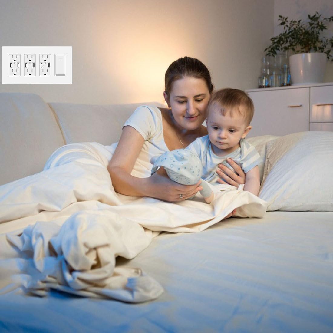 4-Gang Screwless Decora Wall Plate Cover Switch Outlet Electrical Faceplate for Light Switche, Smart Switch, Receptacle, Dimmers, USB Outlet, GFCI, Child Safe Cover Plate, White (6-Pack)