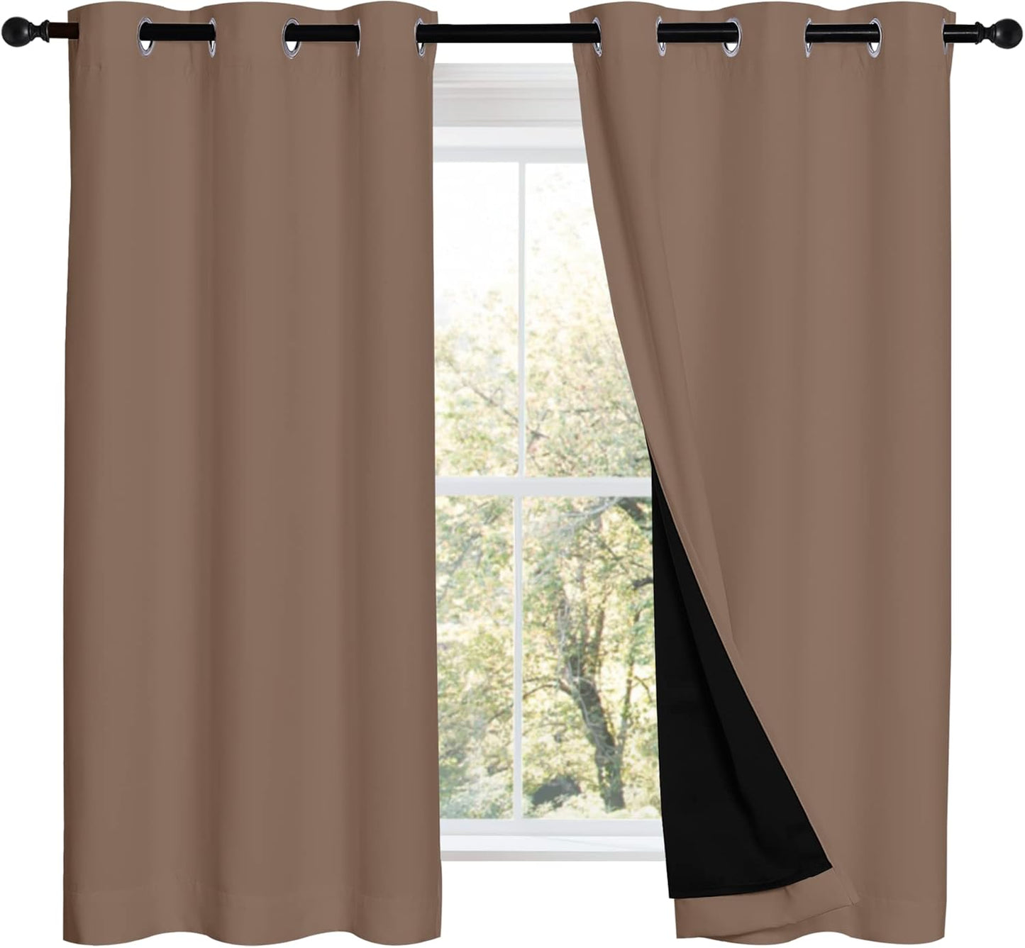NICETOWN Bedroom Full Blackout Curtain Panels, Super Thick Insulated Window Covers, Keeping Out Cold Air and Heat 100% Blackout Blinds with Black Liner (Cappuccino, Set of 2 PCs, 42 by 54-inch)