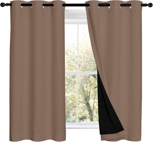 NICETOWN Bedroom Full Blackout Curtain Panels, Super Thick Insulated Window Covers, Keeping Out Cold Air and Heat 100% Blackout Blinds with Black Liner (Cappuccino, Set of 2 PCs, 42 by 54-inch)