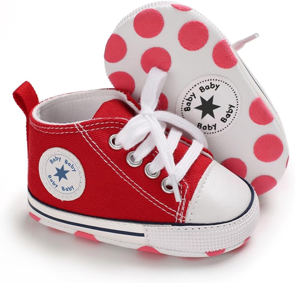 Unisex Baby Girls Boys Canvas High-top Shoes, Newborn Infant Anti-Slip Soft Sole Frist Walking Breathable Sneakers