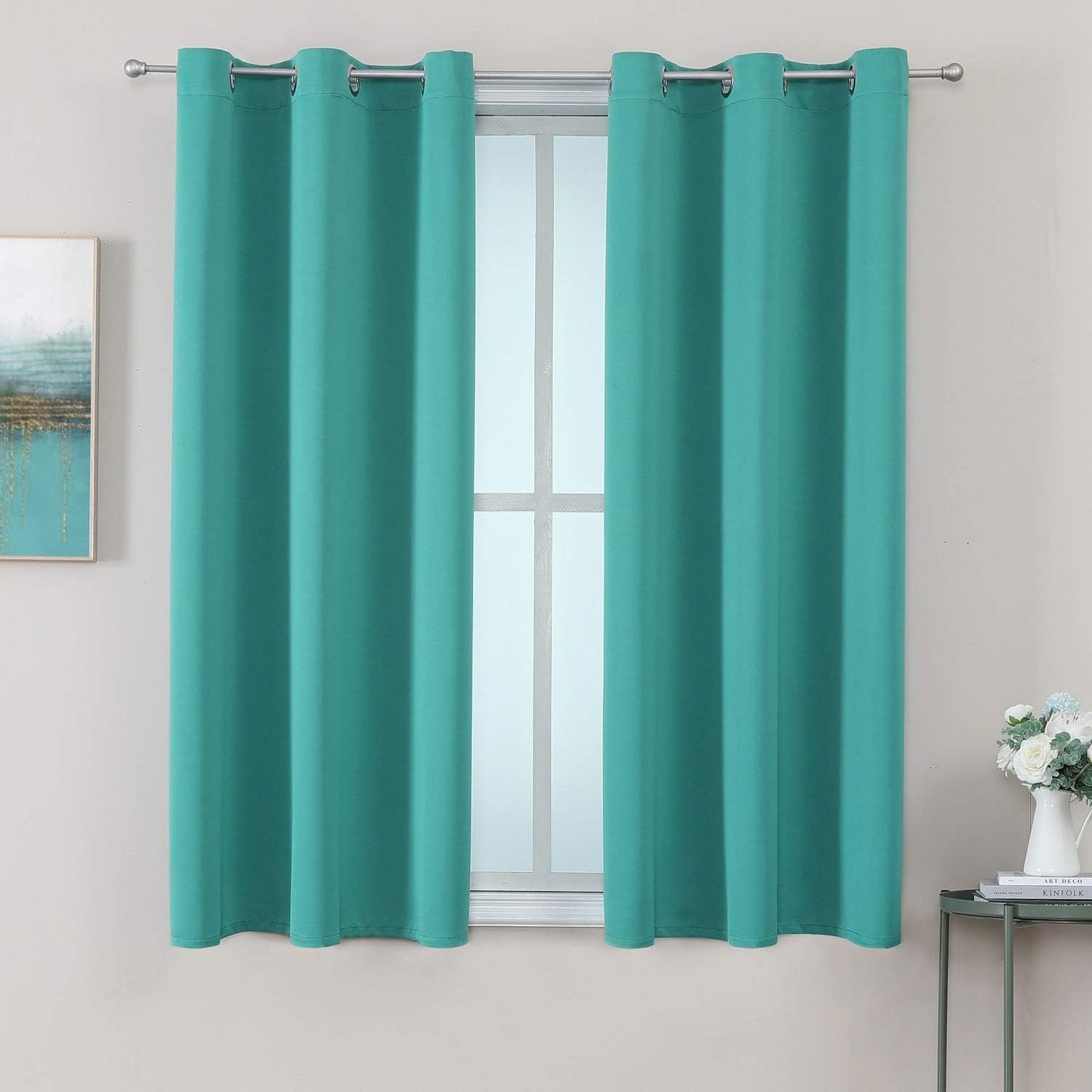 ChrisDowa Grommet Room Darkening Curtains for Bedroom and Living Room - 2 Panels Set Thermal Insulated Blackout Curtains (Teal, 38W x 45L)
