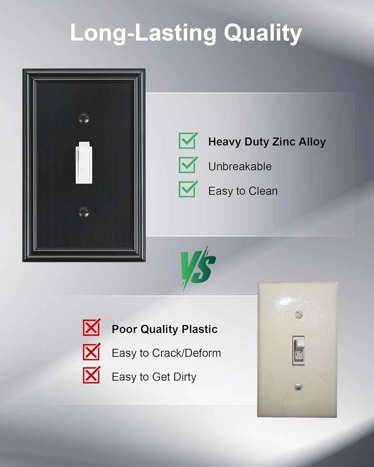 6-Pack Single Toggle Light Switch Cover Plate, Durable Solid Zinc Alloy Decorative Switch Plate Covers, Black 1 Gang Wall Plate, Corrosion Resistant