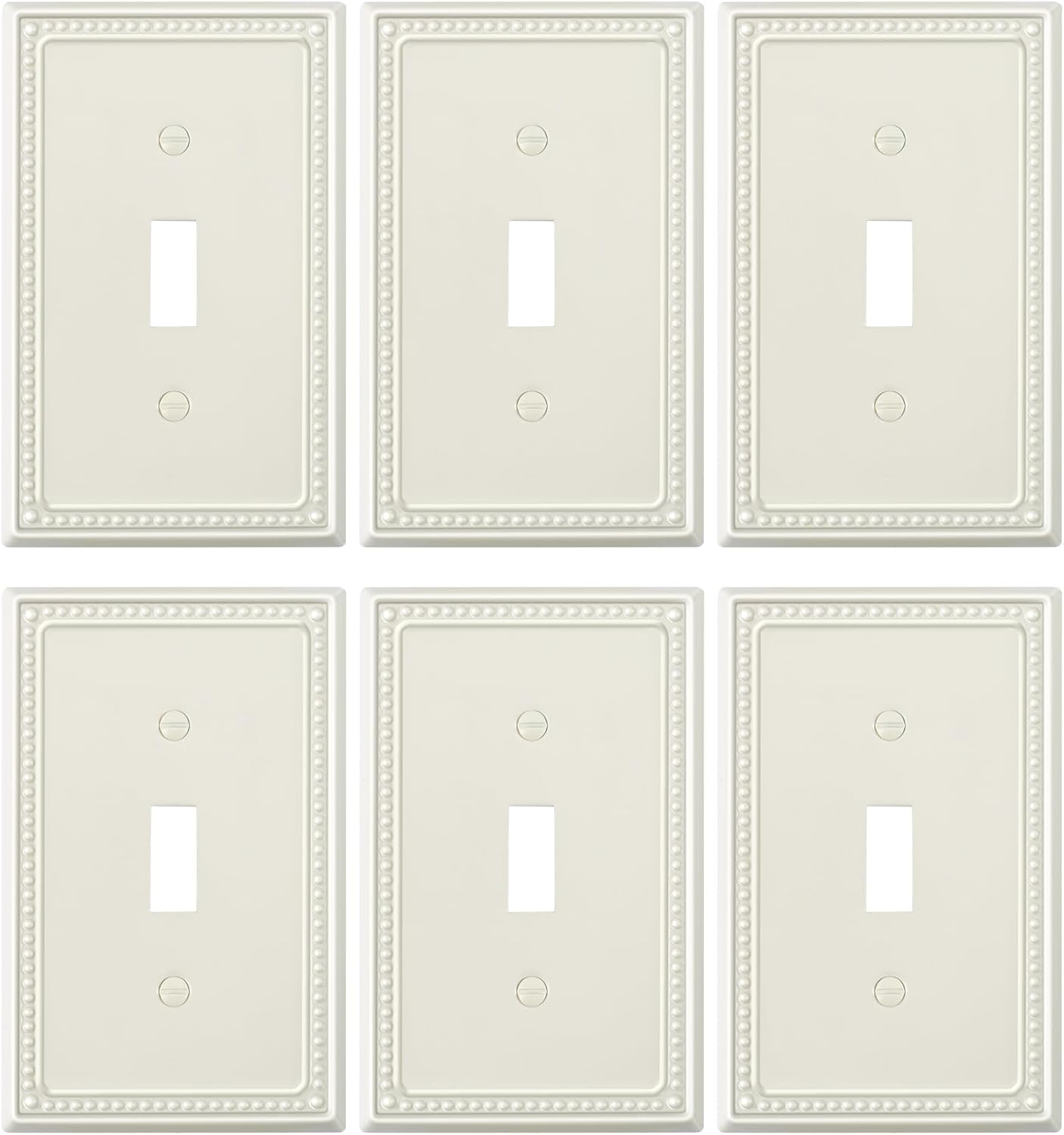 6-Pack Single Toggle Light Switch Cover Plate, Pearls Decorative Switch Plate Covers, Light Almond 1 Gang Metal Wall Plate, Corrosion Resistant