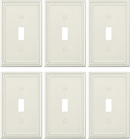 6-Pack Single Toggle Light Switch Cover Plate, Pearls Decorative Switch Plate Covers, Light Almond 1 Gang Metal Wall Plate, Corrosion Resistant