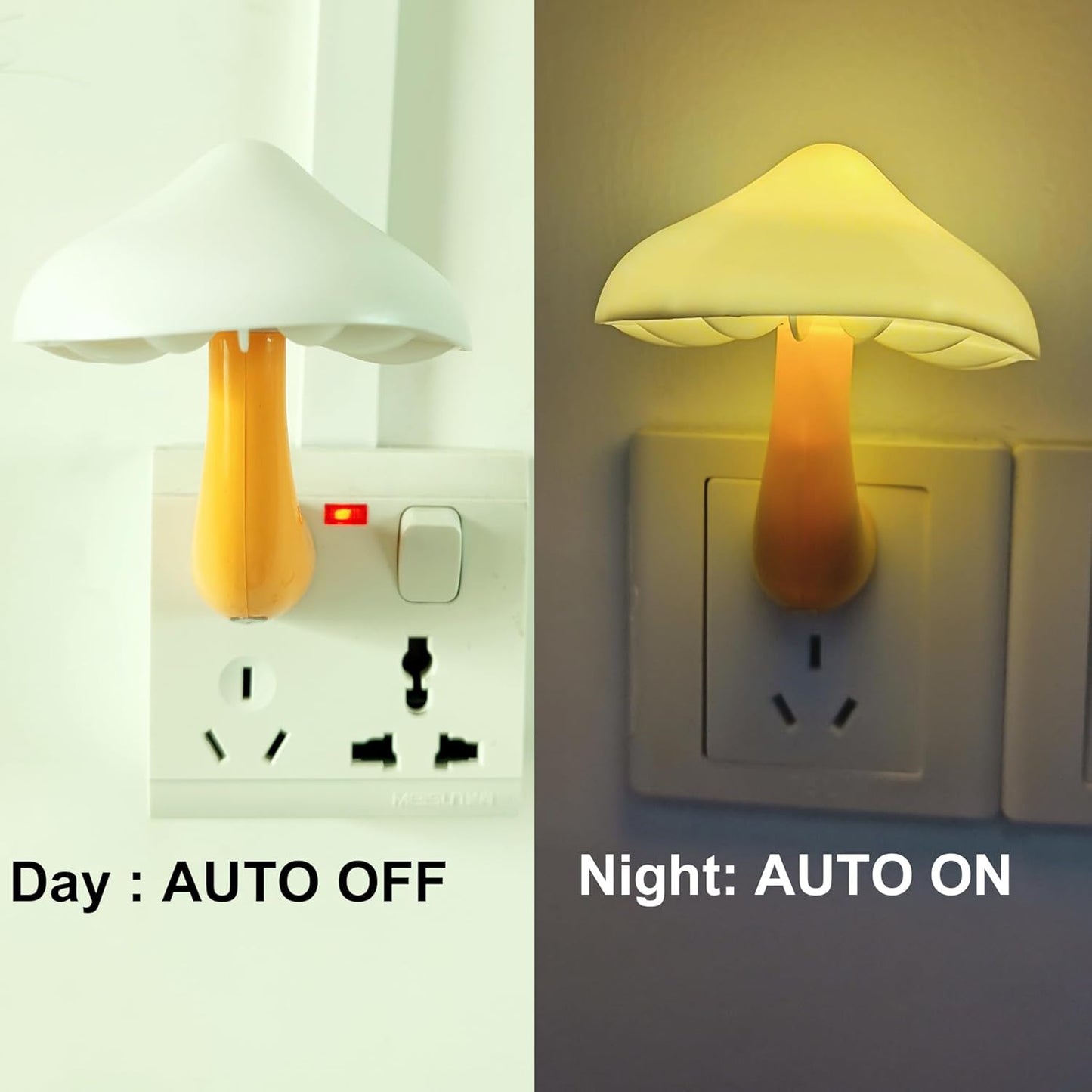 AUSAYE Sensor LED Night Light Plug in Wall Lamp, Energy Saving NightLight Cute Mushroom Night Lights for Adults Kids Bedroom,Bathroom,Toilet, Stairs, Kitchen,Hallway Corridor Warm White