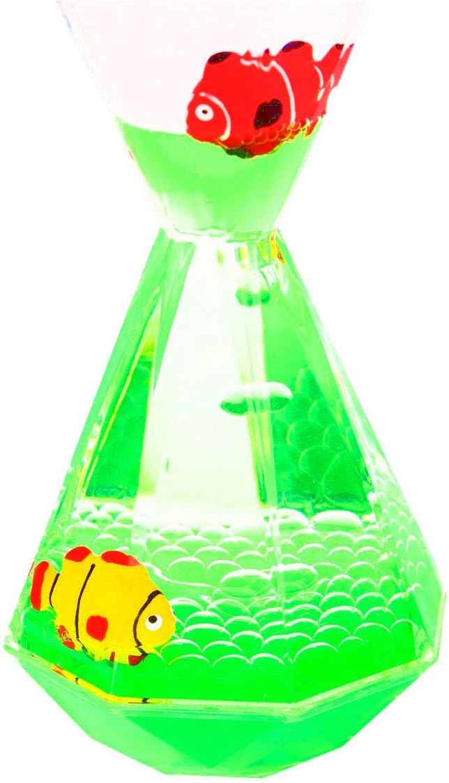 YUE MOTION Liquid Motion Bubbler with Floating Sea Creatures, Diamond Shaped Liquid Timer, Fidget Toy,Autism Toys, Children Activity, Calm Relaxing and Home Ornament (Green liquid with fish toys)
