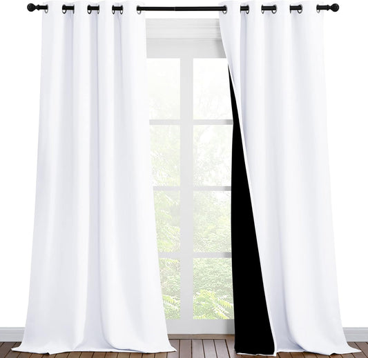 NICETOWN White Blackout Curtains 90 inches Long, Full Light Blocking Drapes with Black Liner for Nursery, Thermal Insulated Draperies for Hall, Villa (2 Pieces, 46" Wide Each Panel, Pure White)