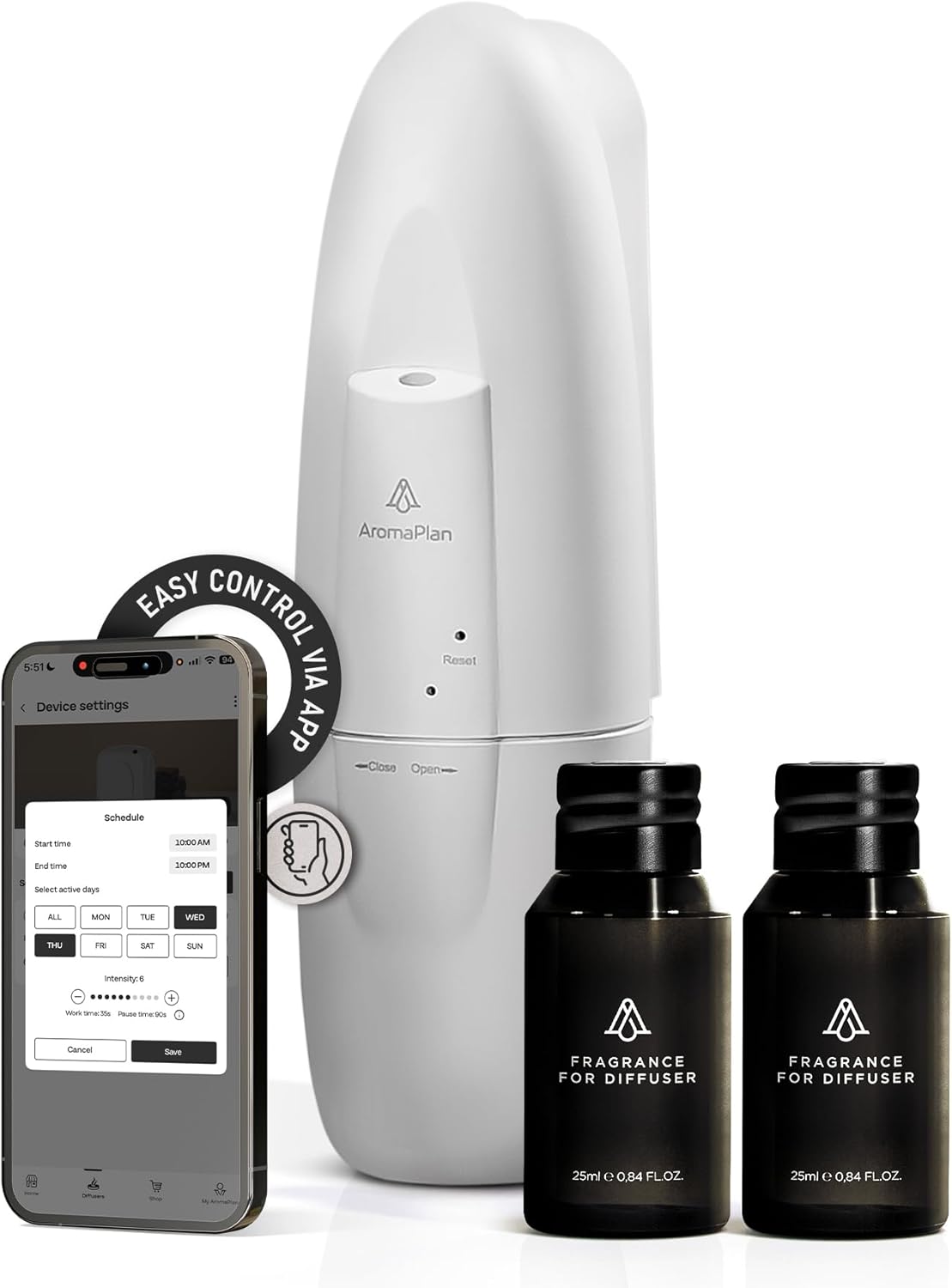 AromaPlan Authentic 2025 Upgraded Plug in Waterless Diffuser (2 Fragrances Included) -Cold Air & Nanotechnology Diffusers for Home & Office- Silent Wall Diffuser Plug in (1 Device +2 Scents)