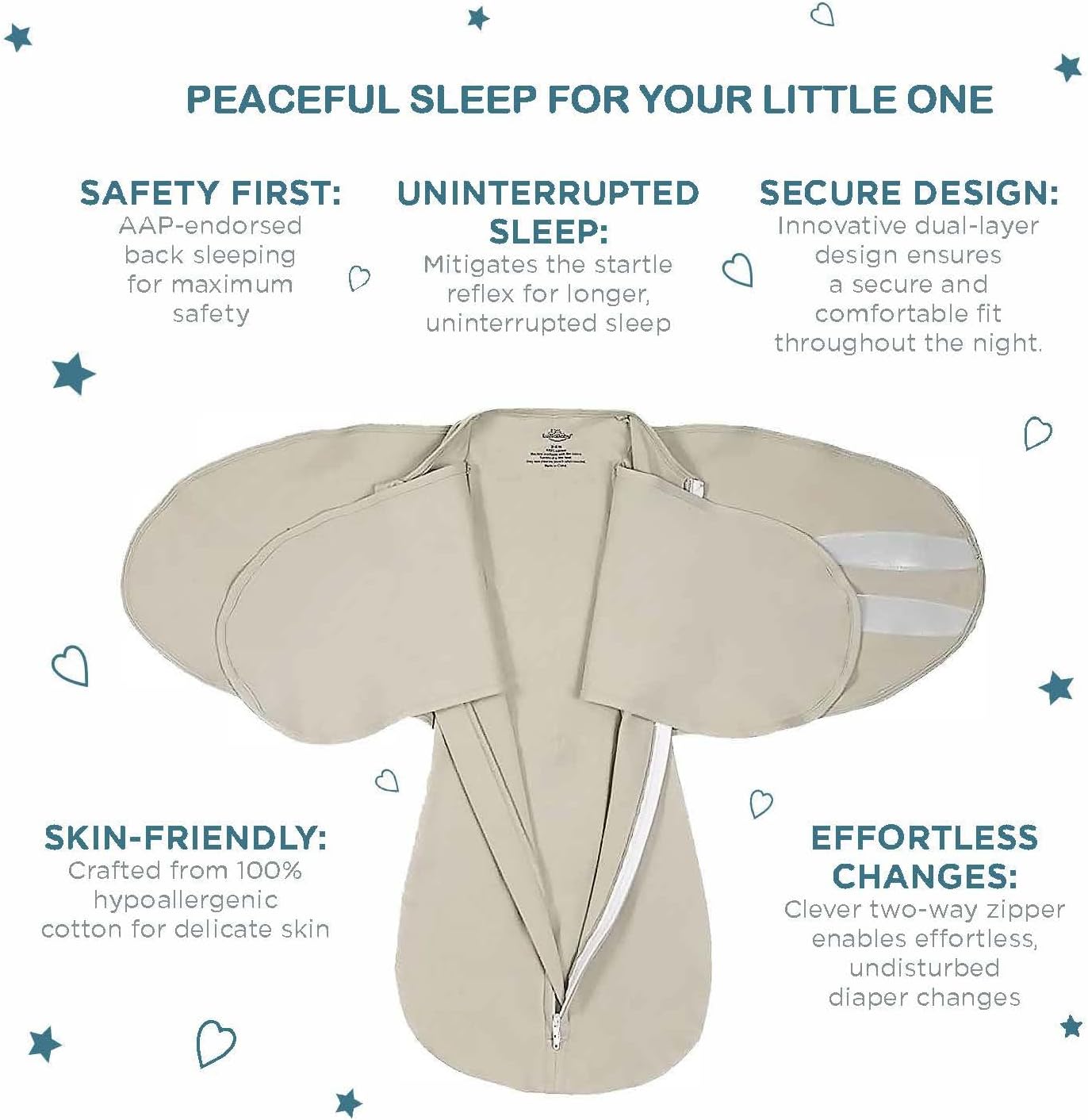 LullaBaby "Double Dream Swaddle: Exclusive Dual Wing Design, Pediatrician-Endorsed, Ultra-Soft Cotton, 0-2 Months, 6-14 lbs - Desert Sage