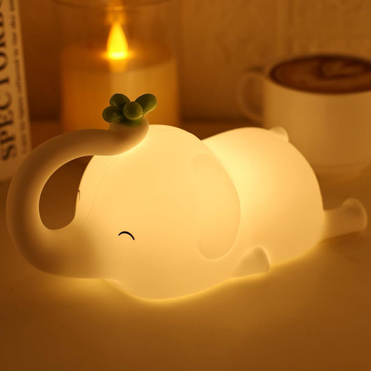 Silicone Elephant Night Light for Kids - 3-Level Dimmable & Rechargeable LED Lamp, Touch Control Soft Animal Light for Nursery, Baby Room Decor