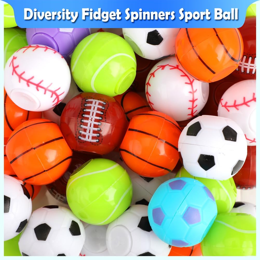 42 Pack Sport Party Favors, Mini Fidget Spinner Sport Ball Toys for Kids Fidget Toys Soccer Baseball for Kids 6-8 8-12 Goodie Bag Stuffers Christmas Birthday Gifts Treasure Box Classroom Prizes