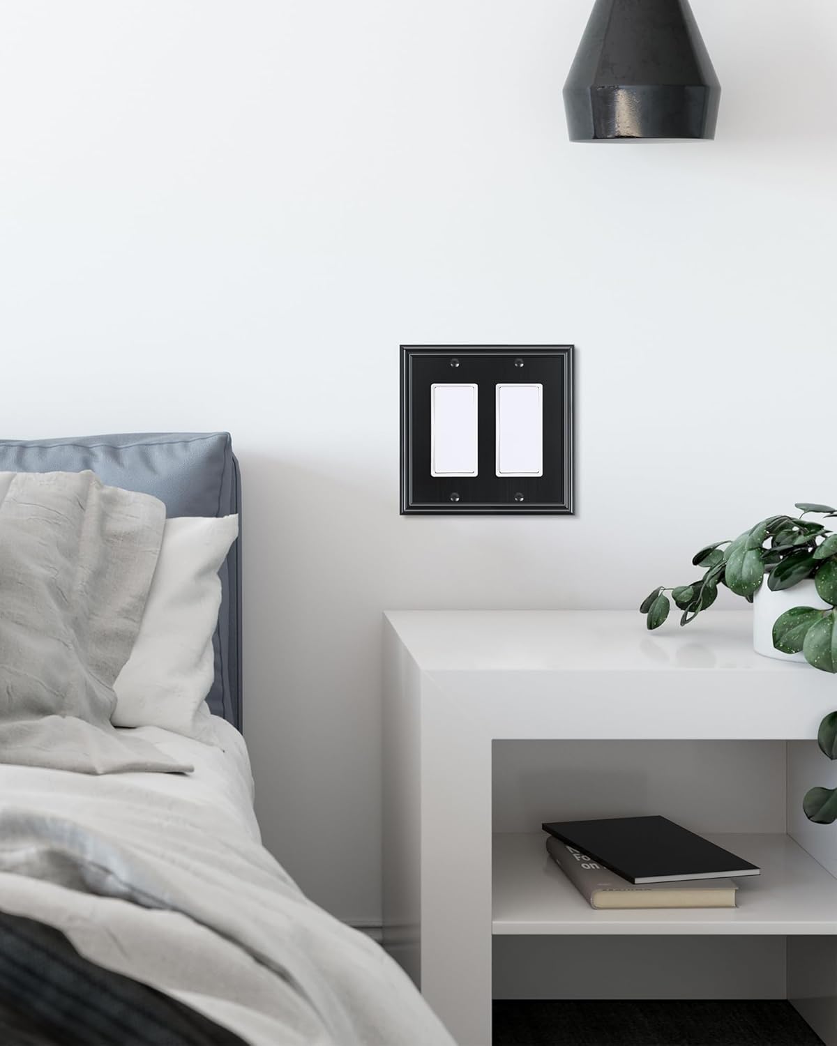 2-Pack Decorative Double Decorator Outlet Cover Plate, Durable Zinc Alloy Black Wall Plates for Electrical Outlets, Receptacle, GFCI Outlet, Dimmer Switch, 2-Gang, Corrosion Resistant