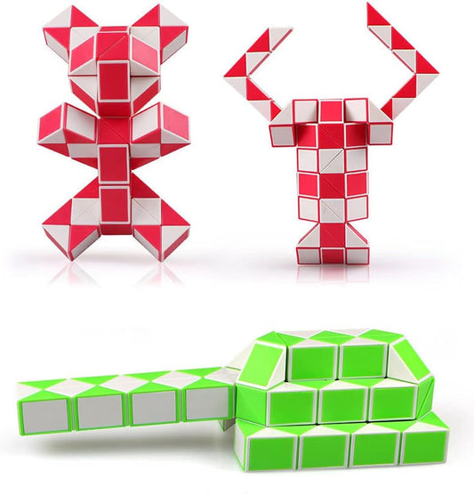 2 Pack Fidget Magic Snake Cube Puzzles Twist Ruler Speed Cubes Brain Teaser Game Toys for Kids Random Color (72 Block)
