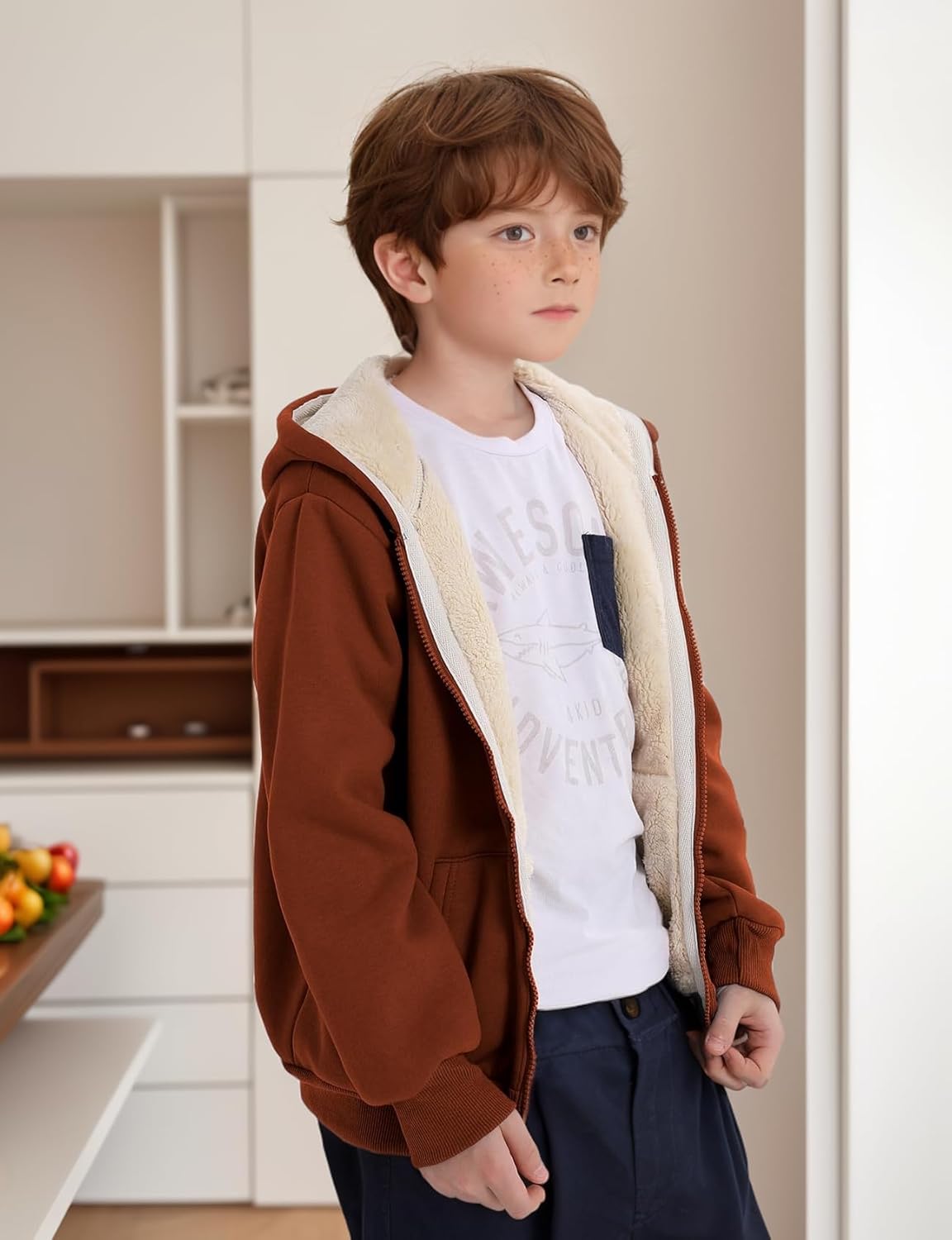 Gihuo Unisex Boy's Girls Winter Warm Sherpa Lined Zip Up Sweatshirt Fleece Jacket Kid's Hoodie Outerwear