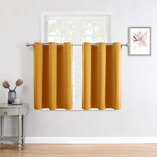 ChrisDowa Small Window Curtains for Kitchen and Bedroom - Grommet Short Thermal Insulated Room Darkening Curtains (2 Panels, Mustard Yellow, 52 x 36 Inch)