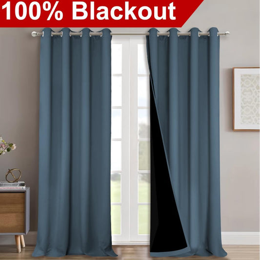 NICETOWN 100% Blackout Blinds, Set of 2, 46" x 102", Smoky Blue, Laundry Room Decor Window Treatment Curtains for Large Patio Sliding Door, Thermal Insulated Curtains for Bedroom