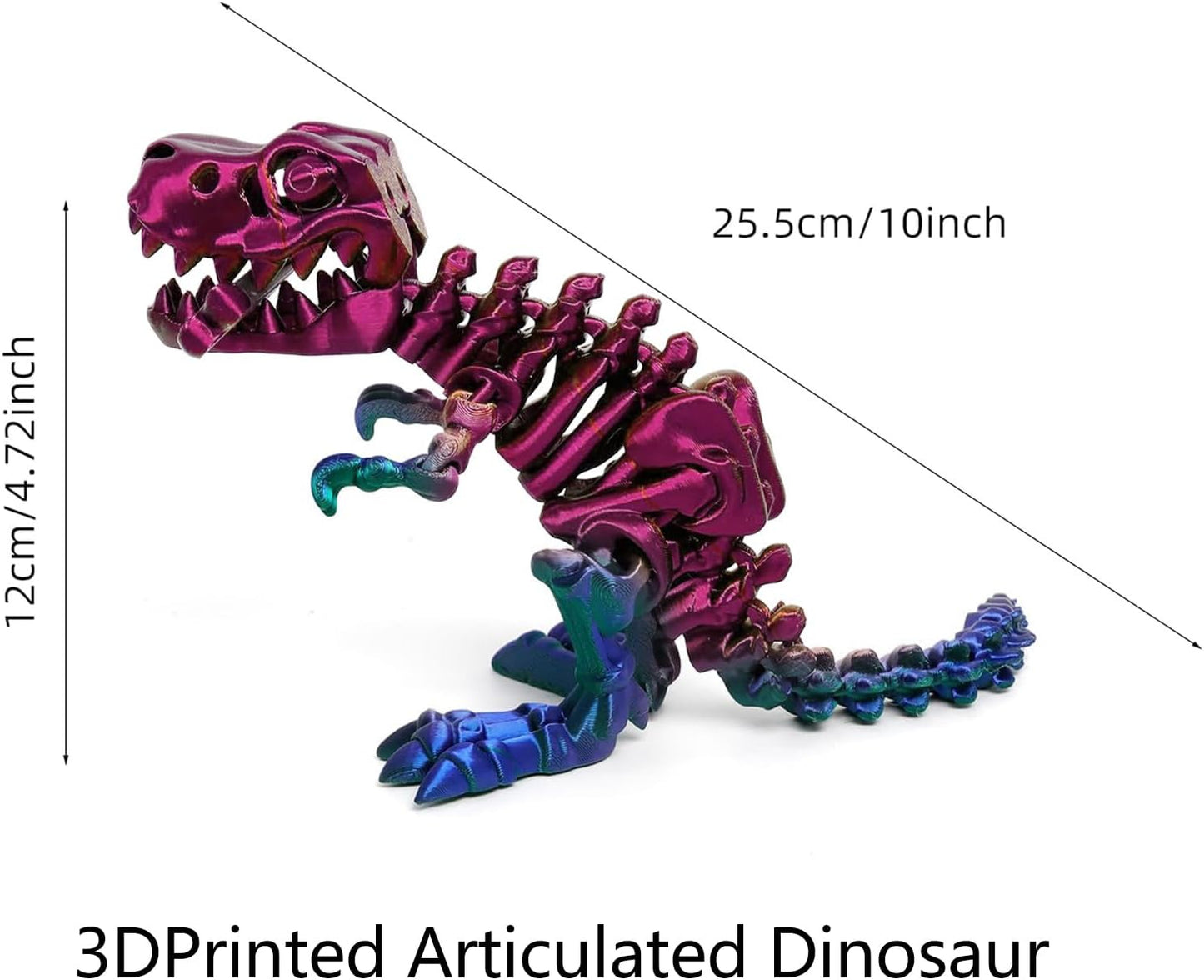 3D Printed Dinosaur Bones Tyrannosaurus Rex Skeleton with Movable Joints, 3D Model Skull T-Rex, Flexible Articulated Dinosaur Fidget Toys Adults for Autism/ADHD