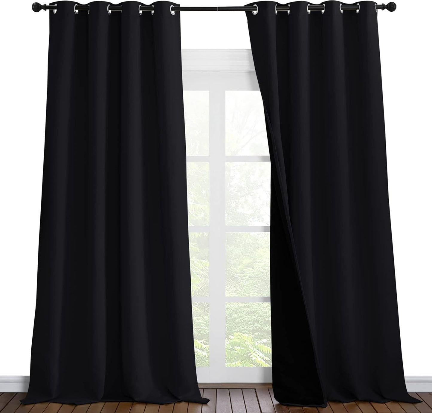 NICETOWN Extra Long Truly Blackout Drapes for Hall and Villa, 100% Blackout Window Curtain Panels with Black Lined for Night Shift Worker, 55-inch Width Each Panel, 102-inch Length, Black, 2 Pieces