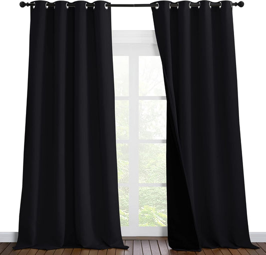 NICETOWN Extra Long Truly Blackout Drapes for Hall and Villa, 100% Blackout Window Curtain Panels with Black Lined for Night Shift Worker, 55-inch Width Each Panel, 102-inch Length, Black, 2 Pieces