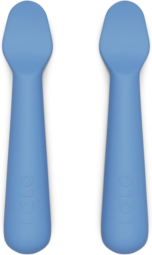 Lalo Little Spoon Set - 2 Piece Baby Spoons Set for Infants & Babies - Made From Food Grade Silicone Dishwasher Safe - Baby Feeding Essentials for Early Stage Mealtime - Blueberry