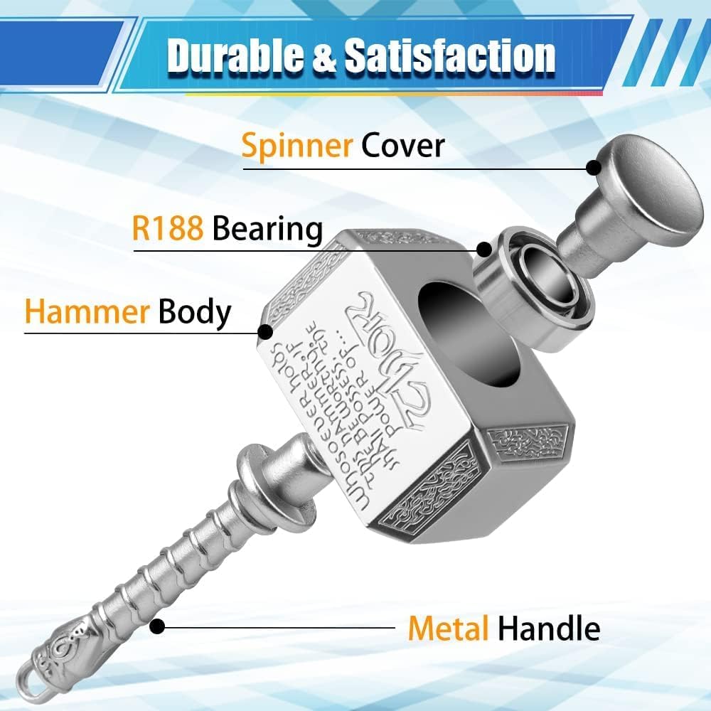 Thor's Hammer Fidget Spinner Toy, Metal 2 in 1 Mjolnir Hammer for Kids Adults, Shield Keychain Infinity Cube for Office Stress Relief, Goody Bag Filler, 2 Pack Birthday (with Case)