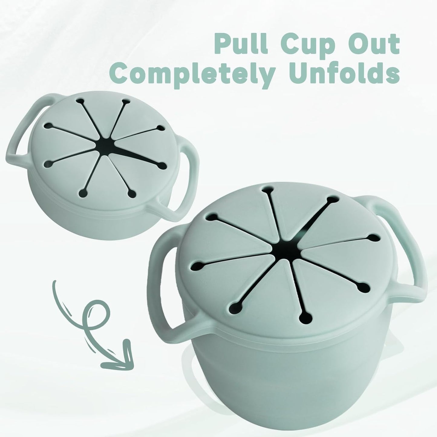 Snack Cups for Toddlers Spill Proof,Baby Snack Containers,Collapsible Food Grade Silicone Snack Cup,Dishwasher Safe and BPA Free,Set Of 2,13 Oz,Blue