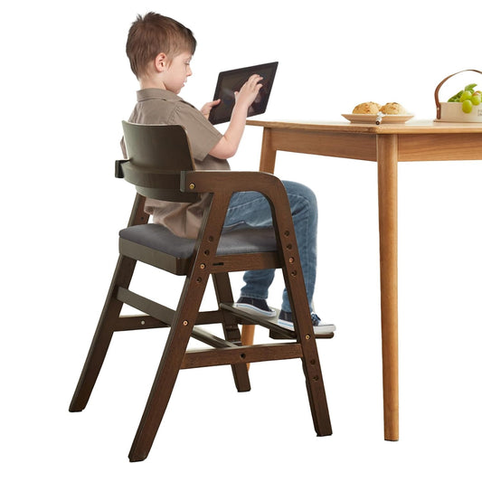 Solid Wood high Chairs for Toddlers,High Chair Grows with Kid for Dining, Study Chair for Children, Walnut Color