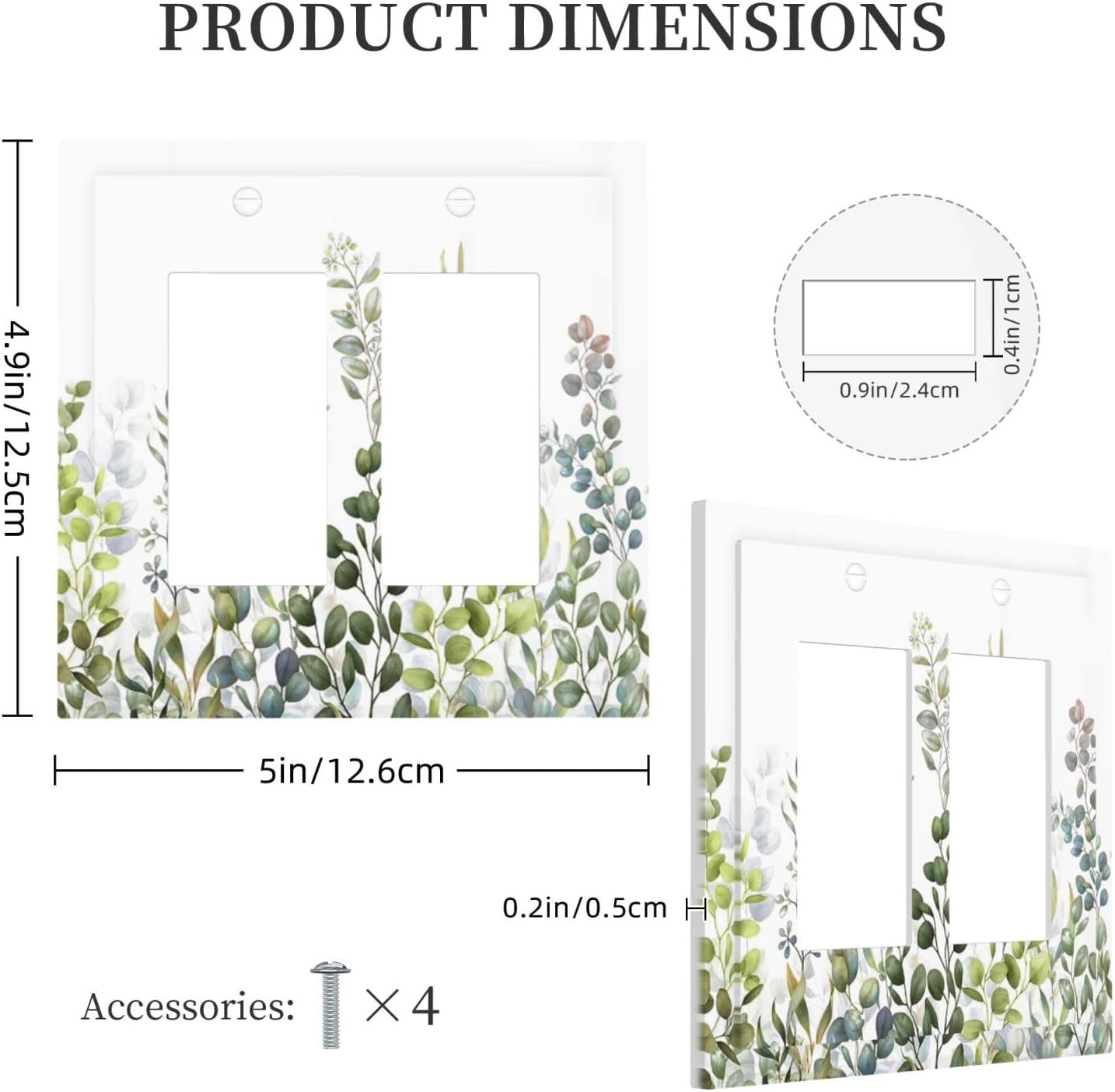 Green Eucalyptus Leaf Plant Herbs Springnature Decorative Outlet Covers 2 Gang Double GFCI Rocker Electrical Wall Panels Light Switch Cover Plate for Bed Room Living Room Decor