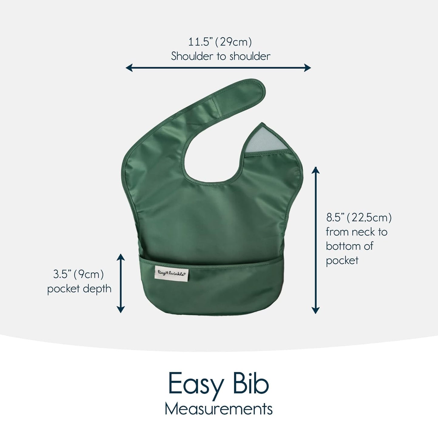 Tiny Twinkle Mess Proof Baby Bibs for Eating - Waterproof, Wipeable Bibs - Toddler Bibs - Travel Friendly - PFAS, PVC, BPA, Phthalate Free - Baby Food Bibs(3 Pack,Olive. Slate)