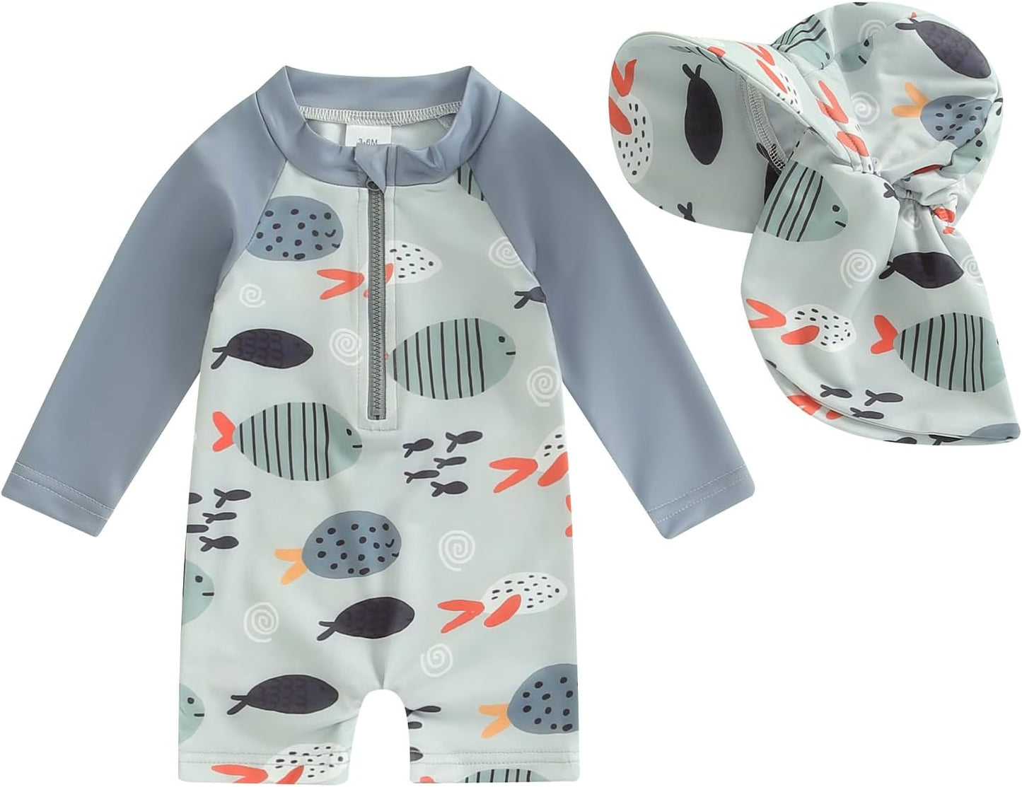 Hnyenmcko Baby/Toddler Boy Rash Guard Swimsuit Long Sleeve One Piece Zipper Swimwear Sunsuit Infant Bathing Suit Beachwear