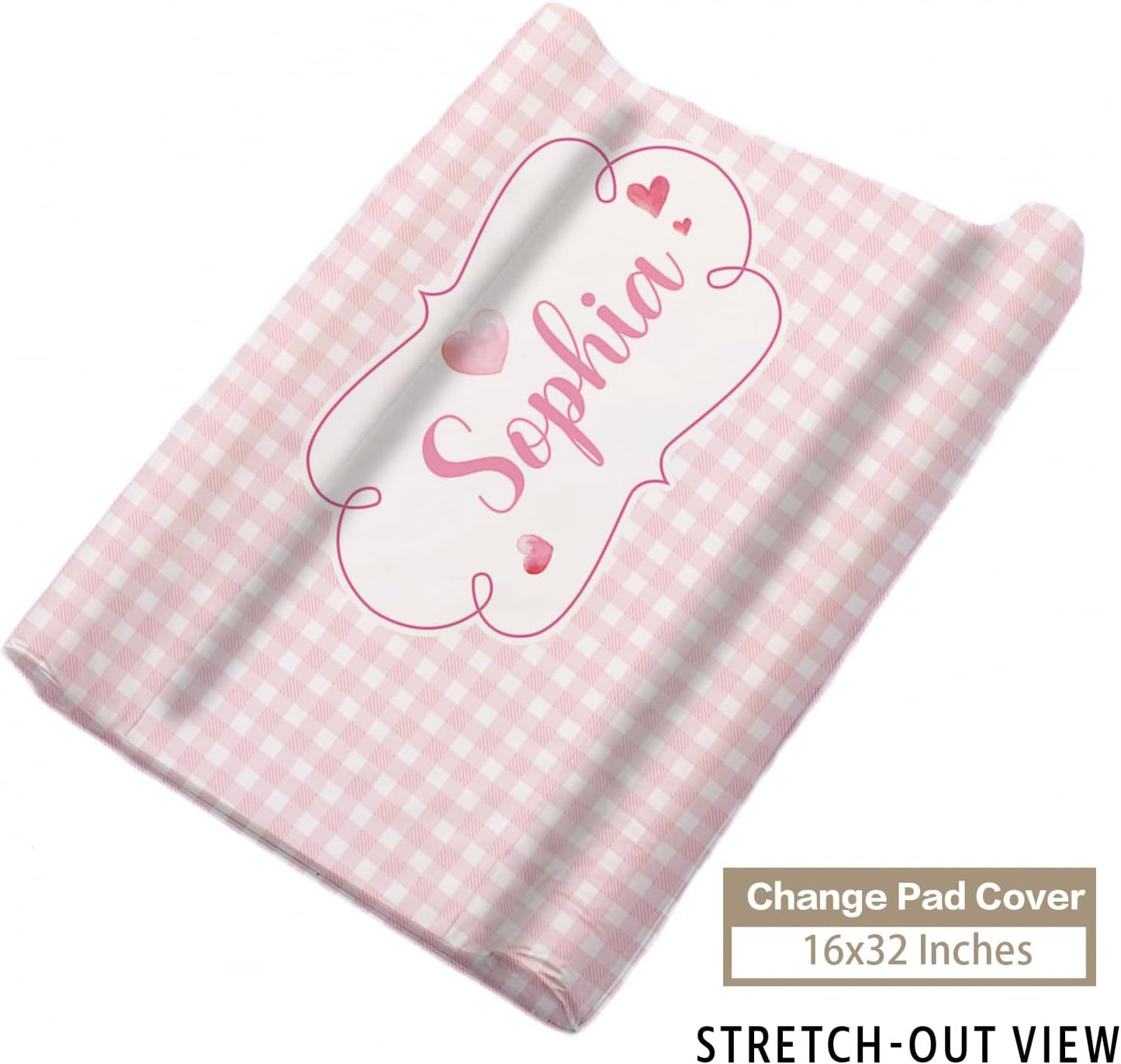 Custom Name Crib Bedding Set - Elephant Theme, Personalized Pink Checkered Nursery Bedding 3-Piece Set– Soft Blanket, Fitted Sheet, Changing Pad Cover – for Newborns Girls Nursery Gifts