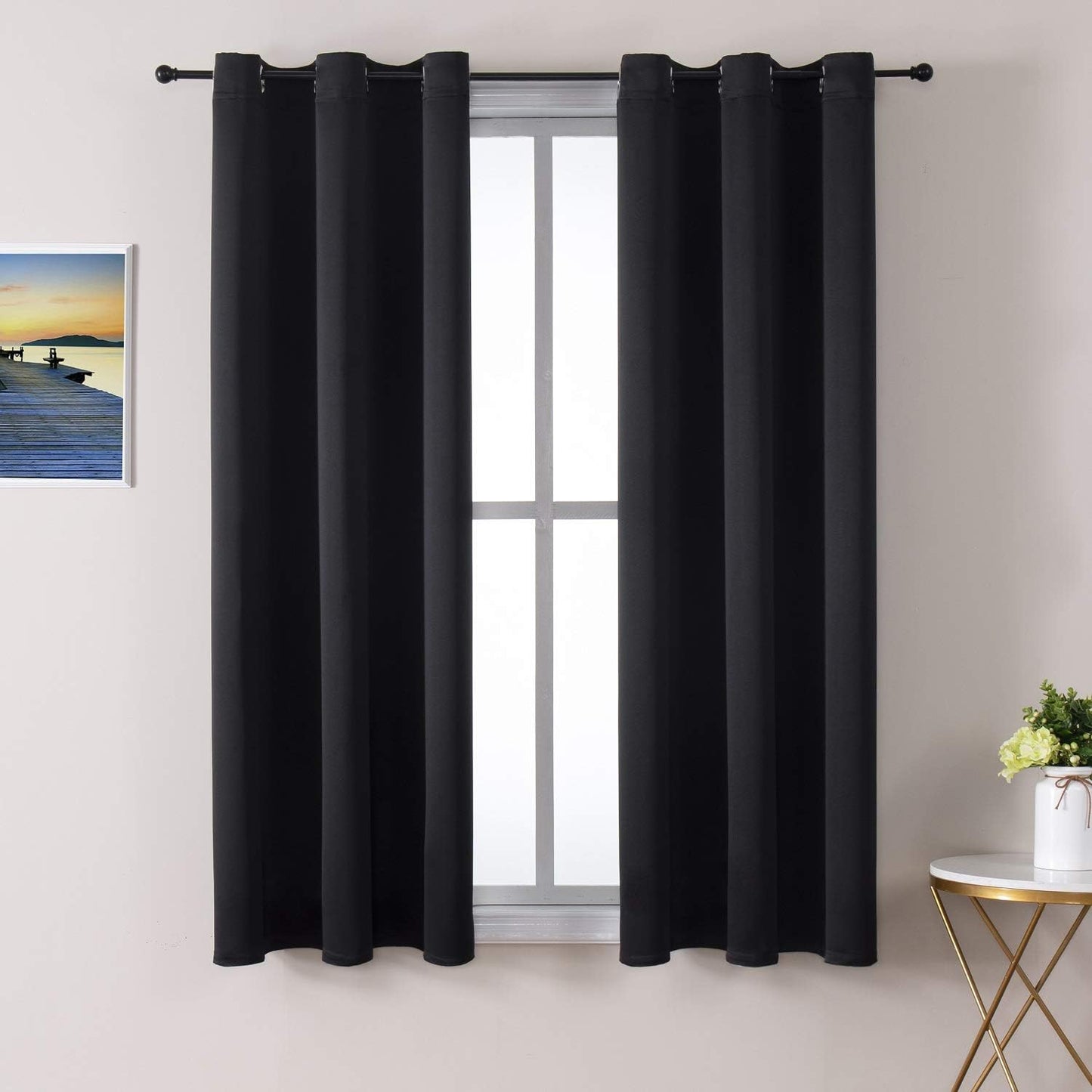 ChrisDowa Grommet Blackout Curtains for Bedroom and Living Room - 2 Panels Set Thermal Insulated Room Darkening Curtains (Black, 38W x 54L)