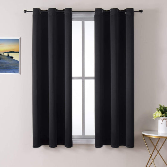 ChrisDowa Grommet Blackout Curtains for Bedroom and Living Room - 2 Panels Set Thermal Insulated Room Darkening Curtains (Black, 38W x 54L)