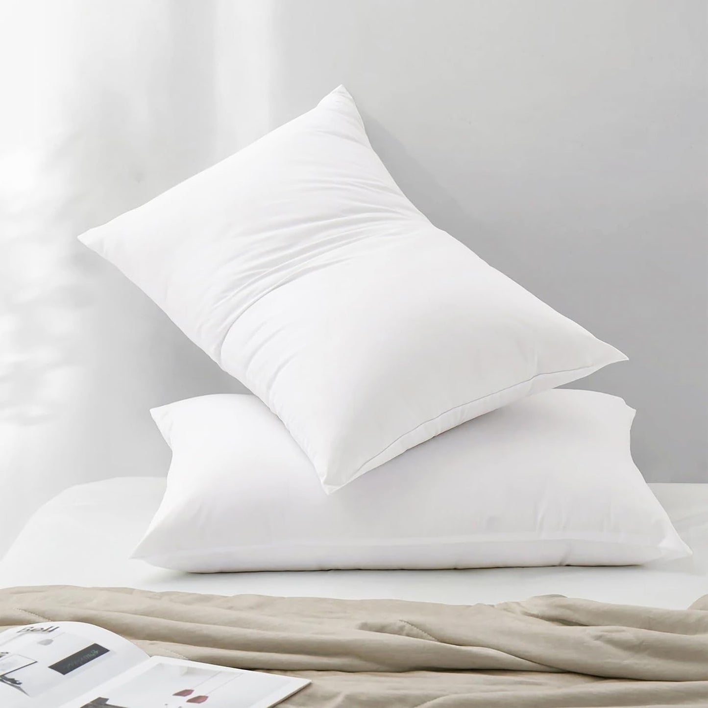 Hotel Collection Bed Pillows Queen Size Set of 2 Back Sleeper Pillow for Adults Stomach Kids Side Sleeping Medium Soft Plush Fluffy White 20x30 inches