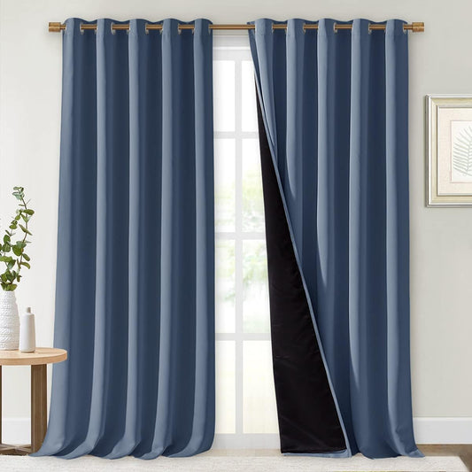 NICETOWN 100% Blackout Curtains 108 inches Long, Pair of Energy Smart & Noise Blocking Out Drapes for Baby Room Window, Thermal Insulated Guest Room Lined Window Dressing (Stone Blue, 70 inches Wide)