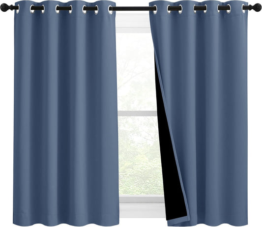 NICETOWN Stone Blue 100% Blackout Curtains 54 inches Long, Thermal Insulated Full Blackout 2-Layer Lined Drapes, Energy Efficiency Window Draperies for Boy's Room (2 Panels, 46-inch W)