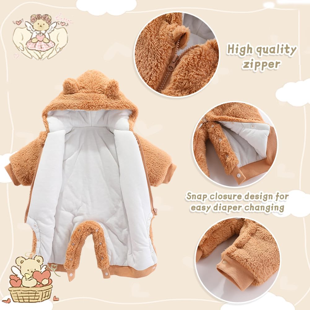 UVIPC Baby Newborn Bear Outfit Fleece Snowsuit Winter Clothes Hooded Jumpsuit Romper for Baby boy girl